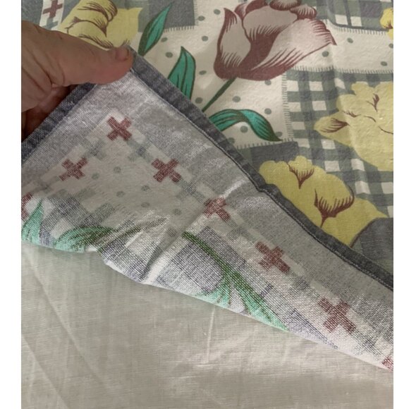 Vintage Woven Cotton Screen Print TULIPS 1960s Kitchen Tea Towel Gray Green Wine - Picture 4 of 7